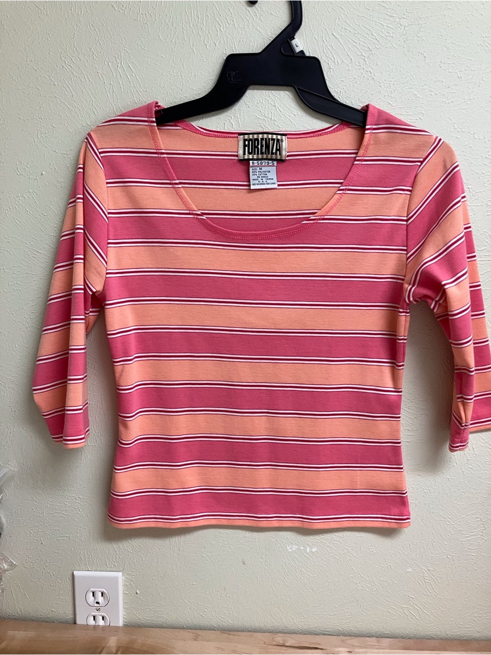 Forenza Pink & Peach Striped Scoop Neck Long Sleeve Tee